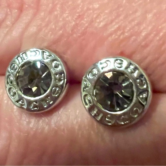 Coach Pierced Earrings Silver tone Crystal Post Studs Logo - Picture 1 of 3